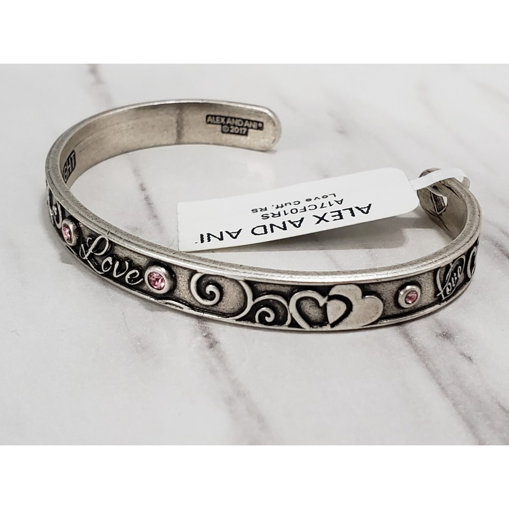 NEW Alex & Ani LOVE CUFF BRACELET PINK SWAROVSKI CRYSTAL EROS ARROWS - Picture 3 of 5